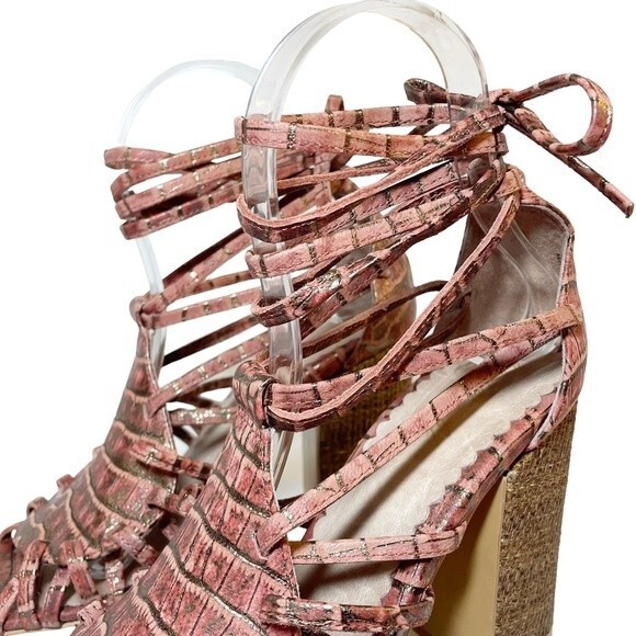 Anthropologie Miss Albright Ankle Wrap Strap Boho Sandals Blush Leather Size 6.5 - Picture 3 of 16